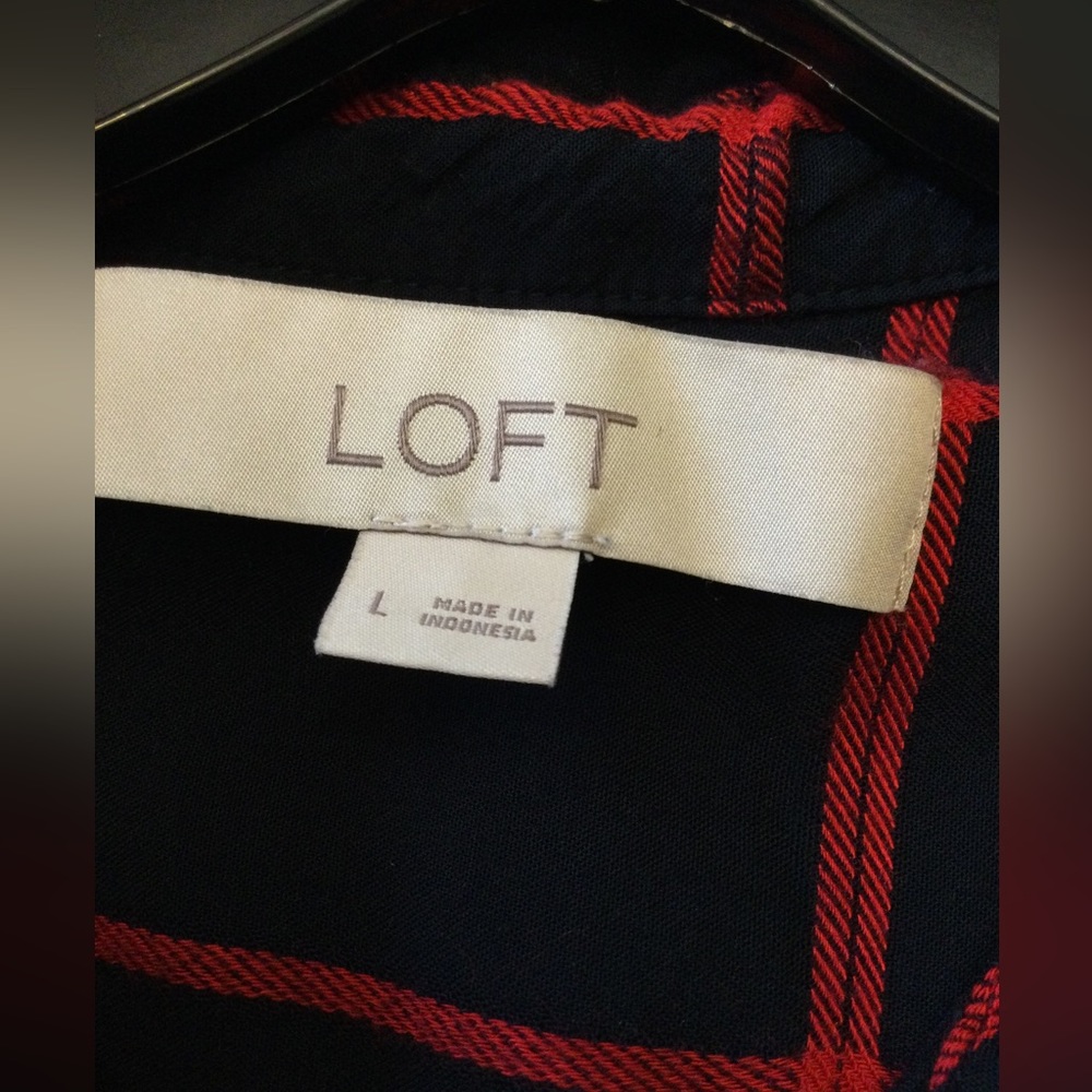 Loft Black/Blue Red Square Pattern Button Down Ra… - image 5